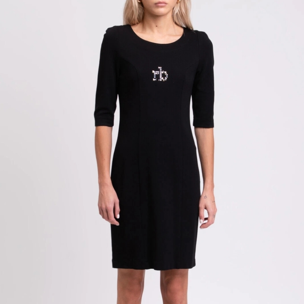 Value 599$ ROCCOBAROCCO Mini Sheath Dress Size S Black Rhinestones Round Neck